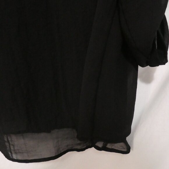 ADDITION ELLE | size 18 | Classic Sheer Black Button-Up Shirt | Roll Tab Sleeves - Picture 14 of 15